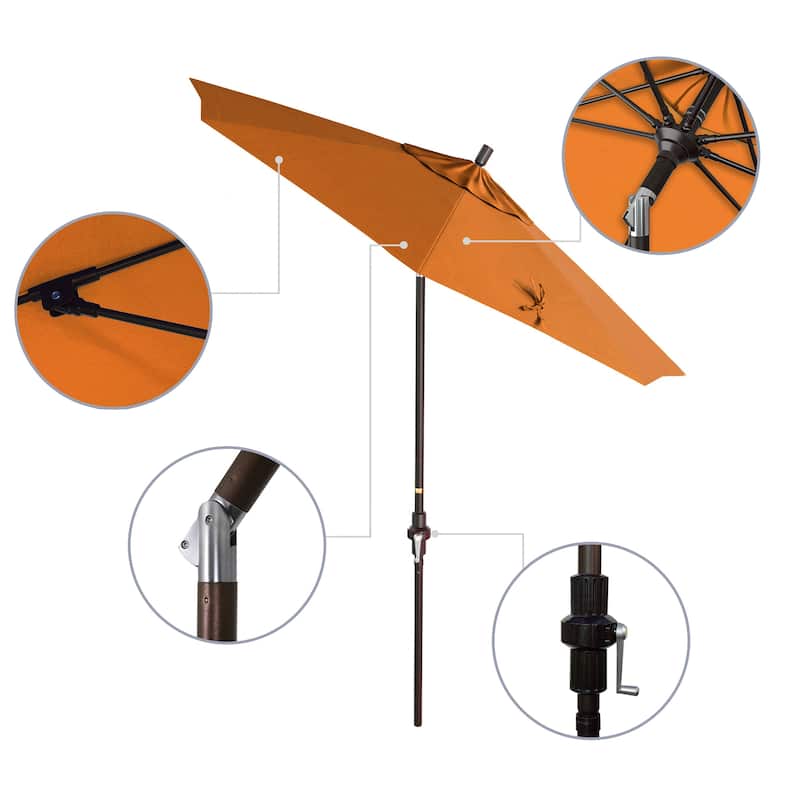 California Umbrella 7.5' Sun Master Patio Umbrella Bronze Aluminum Pole Fiberglass Ribs Crank Lift Tilt Sunbrella Cilantro
