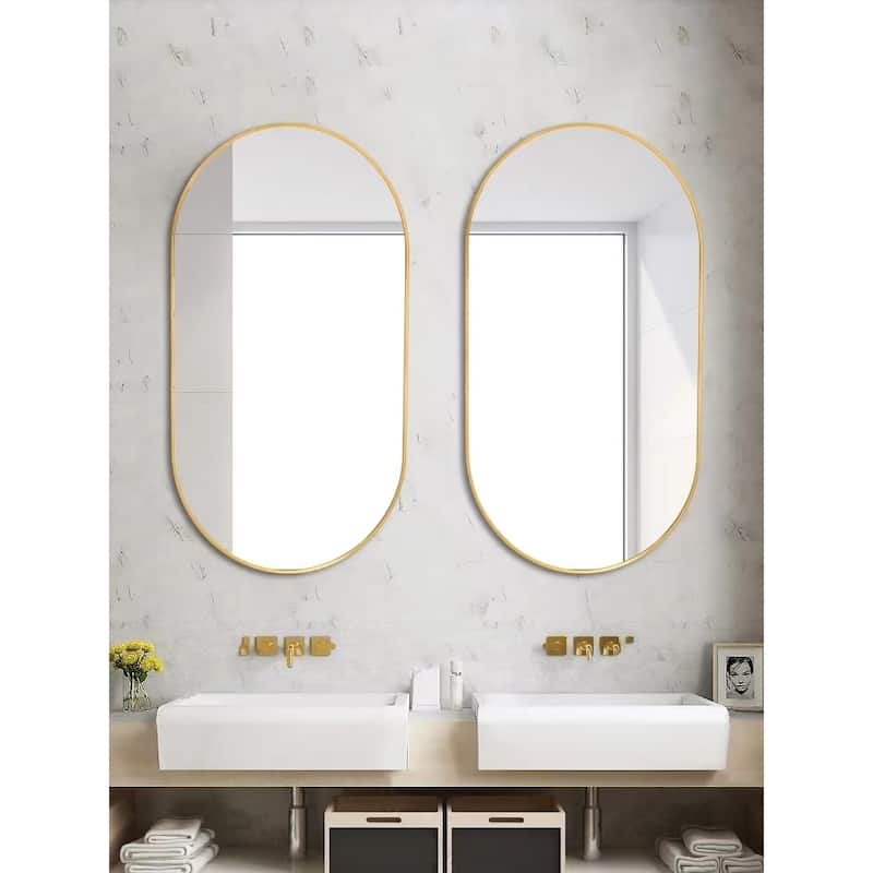 18 in. W x 36 in. H Oval Framed Wall-Mounted Bathroom Vanity Mirror ...