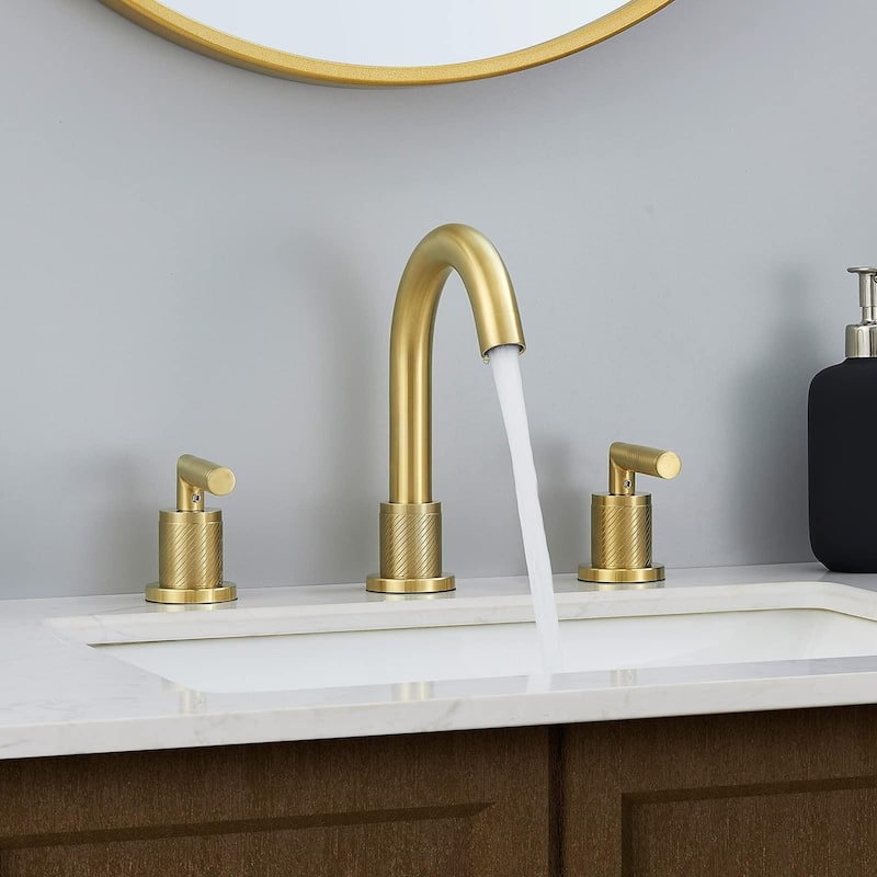 Bathroom Faucet 2 Handle 8 Inch Bathroom Sink Faucets Stainless Steel 3 Hole Widespread with Pop Up Drain and Water Supply Hoses