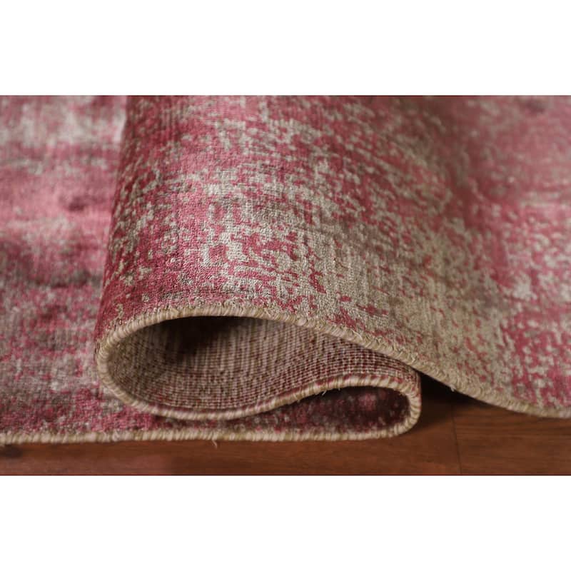 All-Over Pink Abstract Modern Area Rug Handmade Wool Carpet - 5'6" x 8'1"