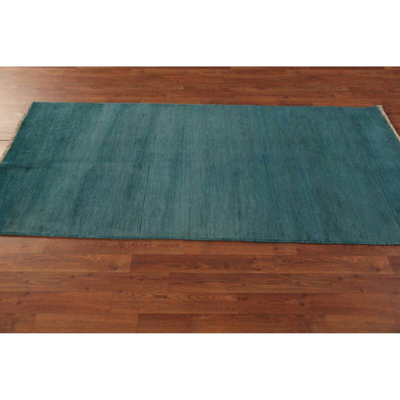 Modern Gabbeh Oriental Foyer Rug Hand-Knotted Blue Wool Carpet - 3'3" x 6'5"