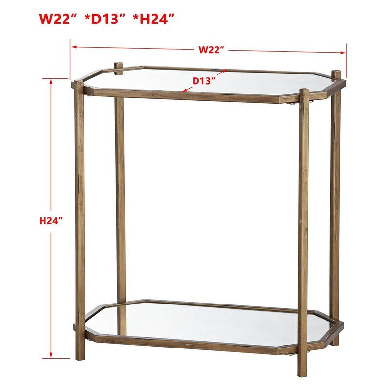 Meghan Mirrored End Table, Distressed Antique Gold