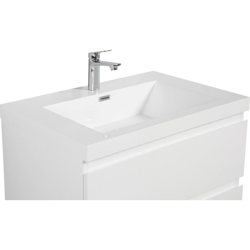 29.5" Floating Bathroom Vanity with Resin Sink, Glossy White Finish, 2 Drawers, Easy Installation - 29.53in L Wood