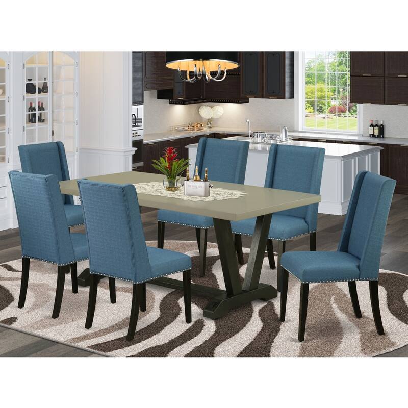 Luxury 7-Piece Kitchen Table Set - Hardwood Dining Table with 6 Parsons Chairs - 72