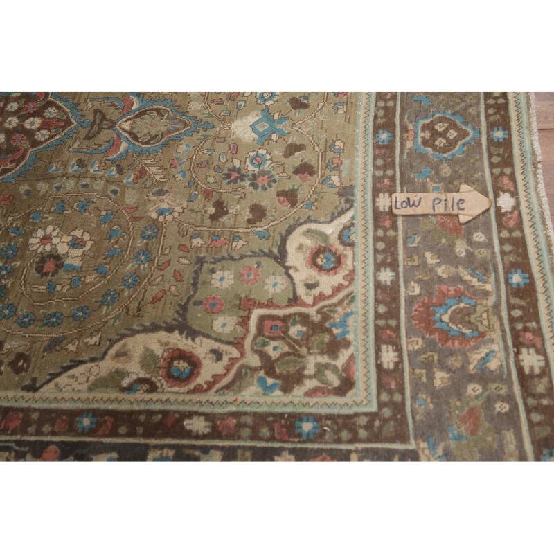 Hand Knotted Oriental 100% Wool Carpet Traditional Floral Green Tabriz Area Rug - 9' 5'' X 6' 4''