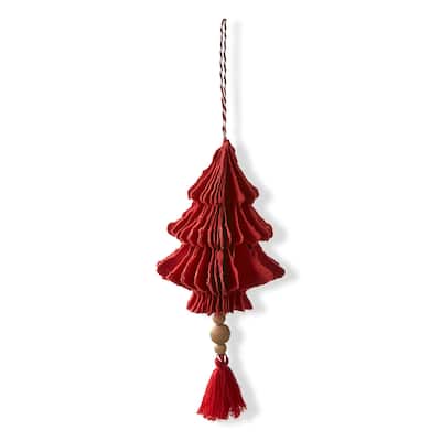 Red Paper Tree Honeycomb Ornament - 4.7" Christmas Tree Decoration - Dust Clean - Festive Holiday Decor