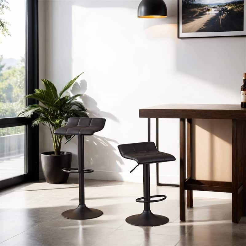Swivel Black Bonded Leather Adjustable Bar Stool,Set of 2