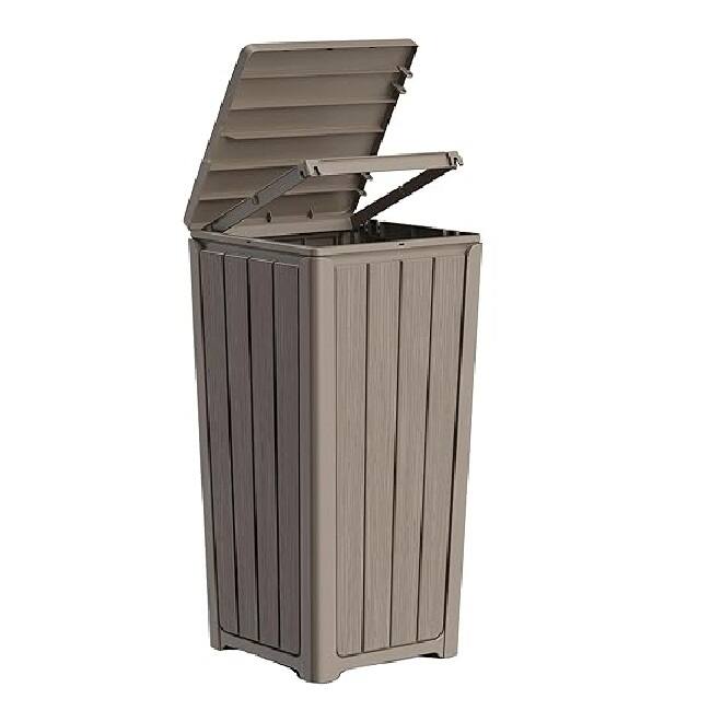 Outdoor Trash Can with Lid, Waterproof Resin Garbage Can with Tiered Lid