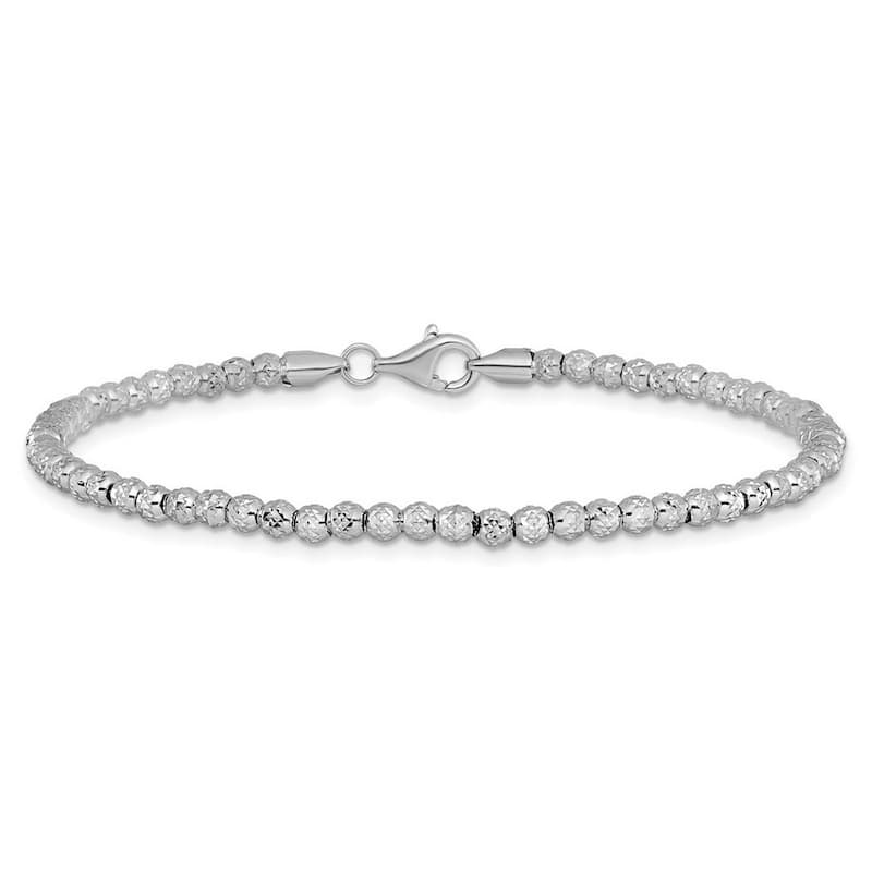 Curata 10k White Gold Heavily Diamond-cut Bead Bracelet 7.5 Inch