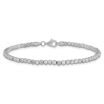 Curata 10k White Gold Heavily Diamond-cut Bead Bracelet 7.5 Inch