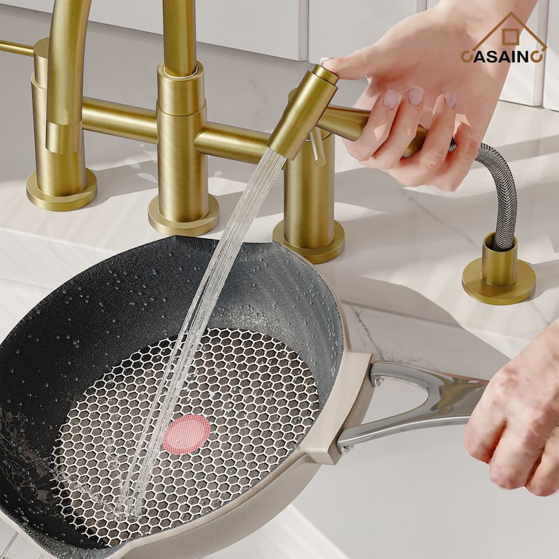 Double Handle Bridge Kitchen Faucet with Side Sprayer