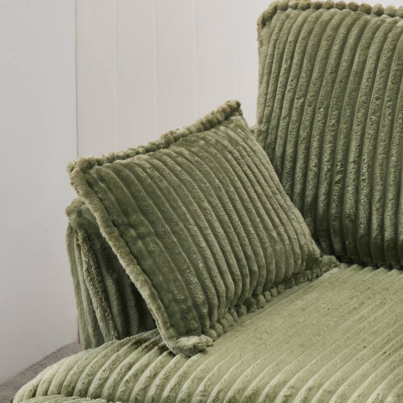 Single Sofa with Ottoman, Comfy Corduroy Upholstered Armchair, Lounge Chair with Throw Pillows for Living Room, Balcony