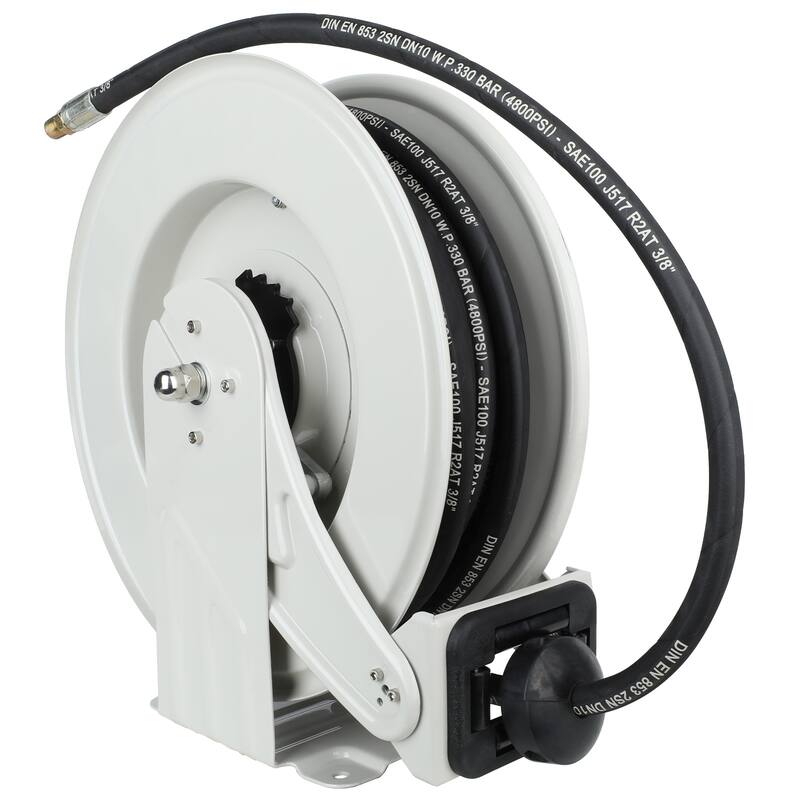 Oil Hose Reel, 1/4 inch x 50 ft Retractable Fuel Hose Reel, Adjustable Support Arm and Pipe Gripper - N/A - Silver