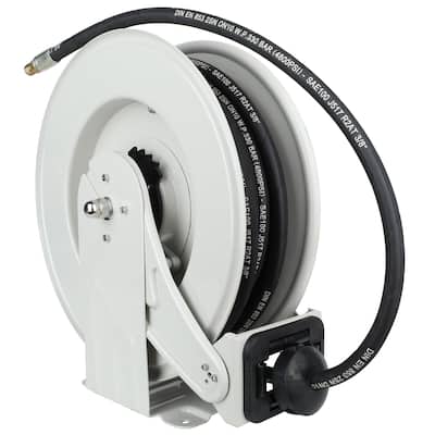 Oil Hose Reel, 1/4 inch x 50 ft Retractable Fuel Hose Reel, Adjustable Support Arm and Pipe Gripper - N/A