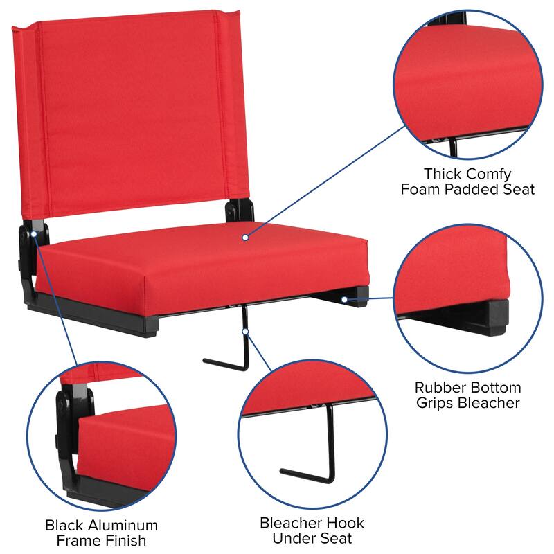 2 Pack 500 lb. Rated Lightweight Stadium Chair-Handle-Padded Seat