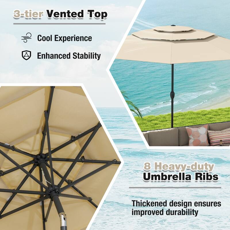 10 Ft Patio Umbrella with Crank and Tilt Vented Polyester Canopy for Backyard and Pool Shade
