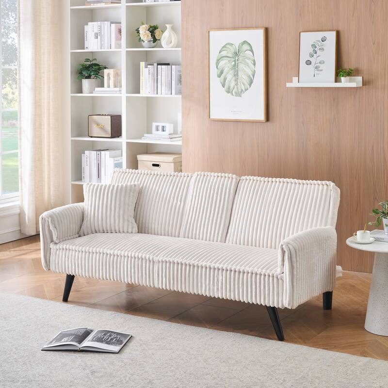 Corduroy Loveseat Sofa with Cup Holder and 1 Pillow, Sleeper Sofa Bed with Adjustable Backrest for Living Room