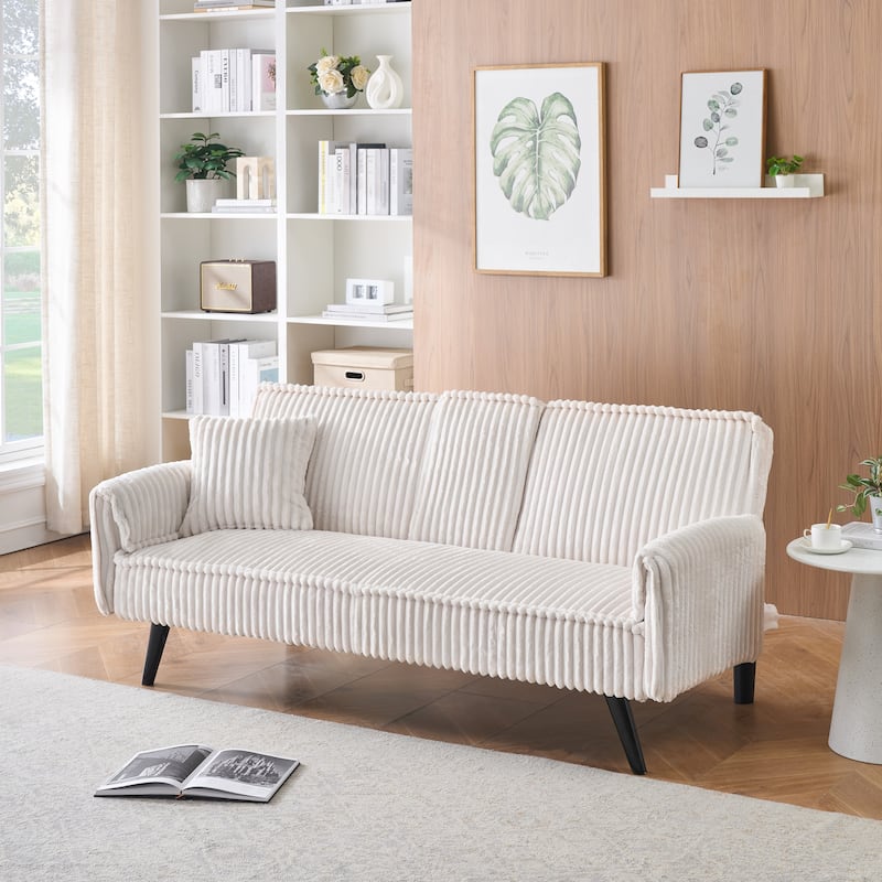 White Corduroy Sofa for Living Room and Bedroom, 72x39x31 inches