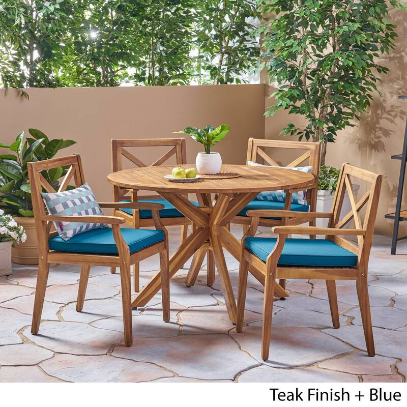 Llano Outdoor 5 Piece Acacia Wood Dining Set by Christopher Knight Home