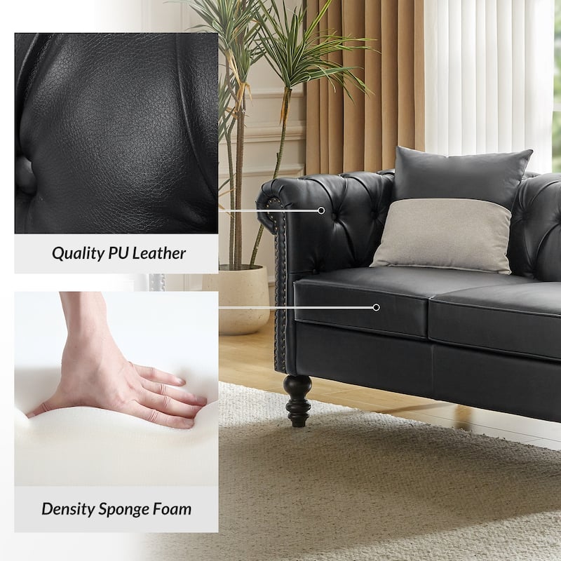 Faustina Traditional 62.2" Wide Leather Sofa with Solid Wood Legs