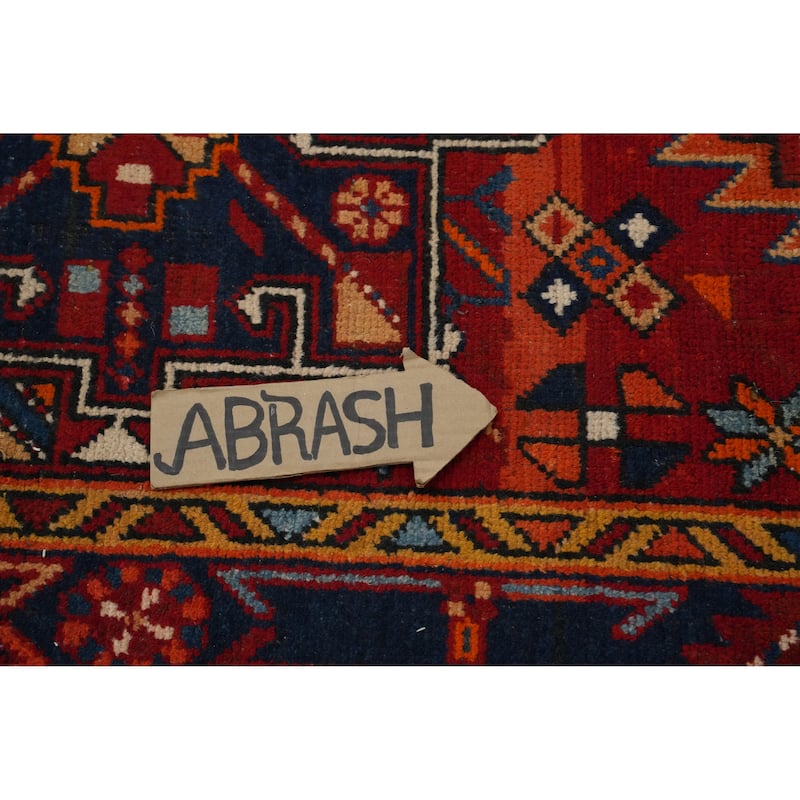 Hand Knotted Oriental 100% Wool Carpet Traditional Geometric Red Heriz Runner Rug - 9' 11'' X 3' 3''