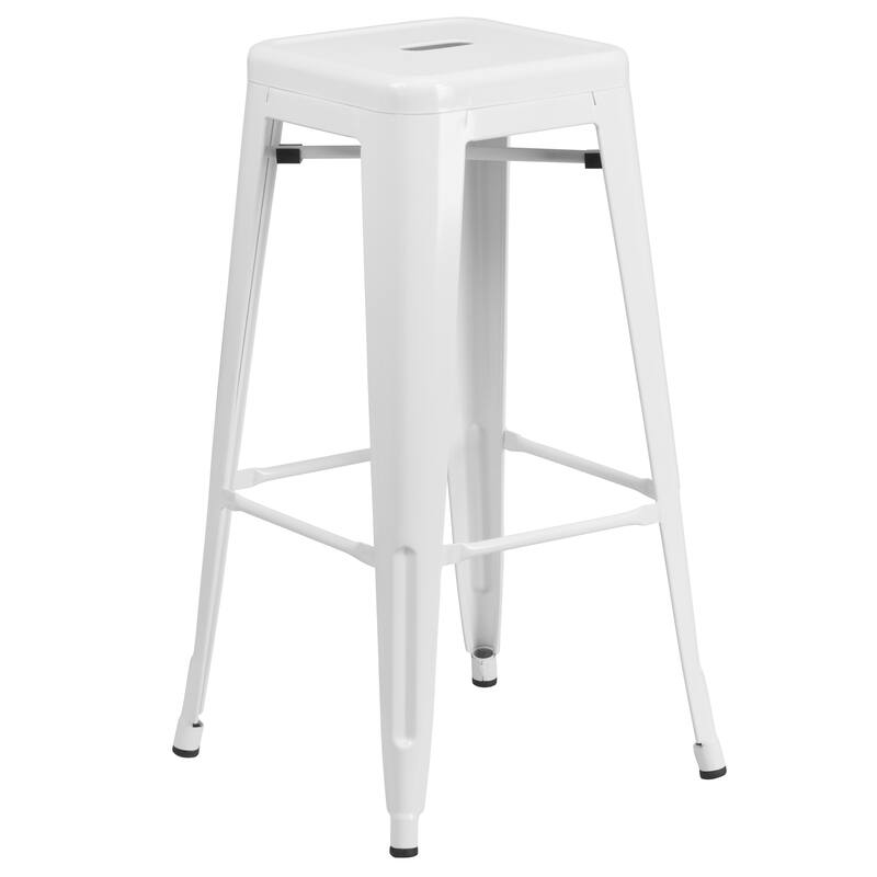 24'' Round Metal Indoor-Outdoor Bar Table Set with 4 Square Seat Backless Stools