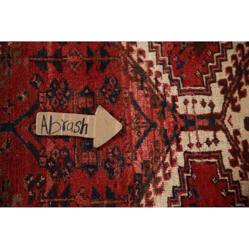 Geometric Ardebil Persian Vintage Runner Rug Handmade Red Wool Carpet - 3'9"x 13'10"
