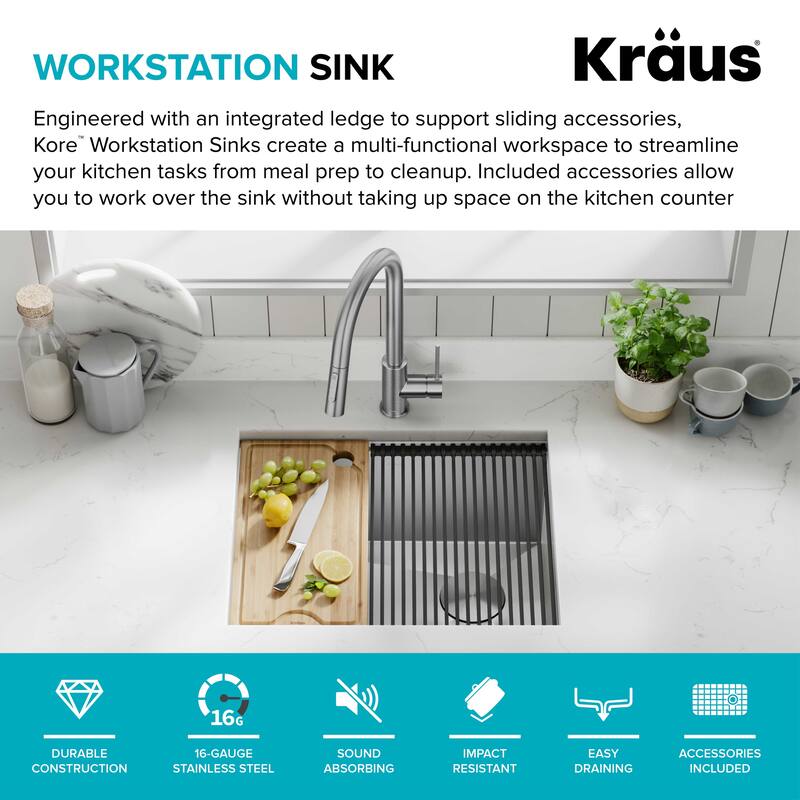 KRAUS Kore Workstation Undermount Stainless Steel Kitchen Sink
