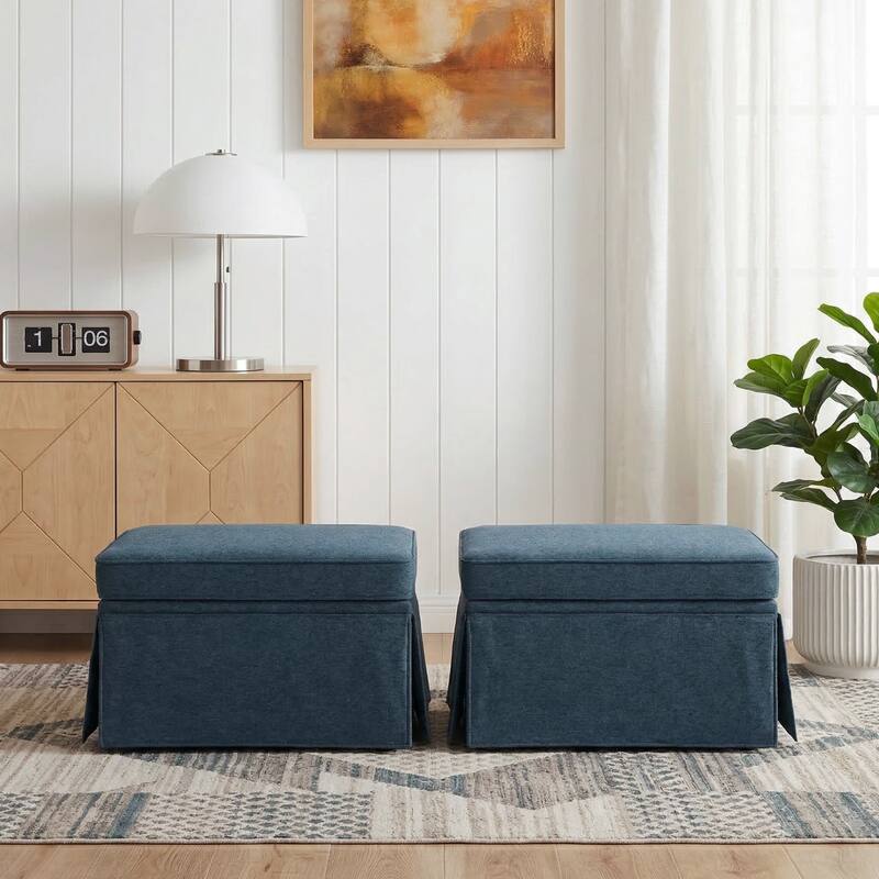 2 Set Rectangle Chenille Upholstered Storage Ottoman