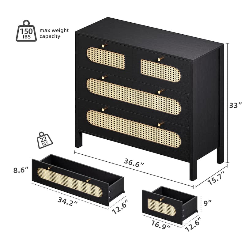 Moasis 4-6-Drawer Dresser Chest Drawer Storage Cabinet Rattan Wood Closet