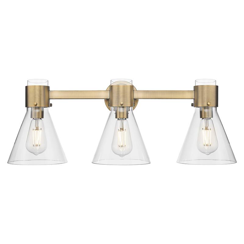 Innovations Lighting Downtown Urban - Lawton Cone - 3 Light 24" Wall-Mounted Bath Vanity Light - Brushed Brass, Clear