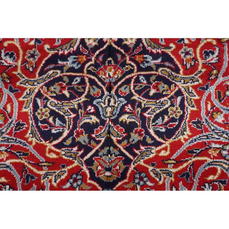 Red Floral Kashan Turkish Rug Machine-Made Bedroom Carpet - 9'7" x 12'9"