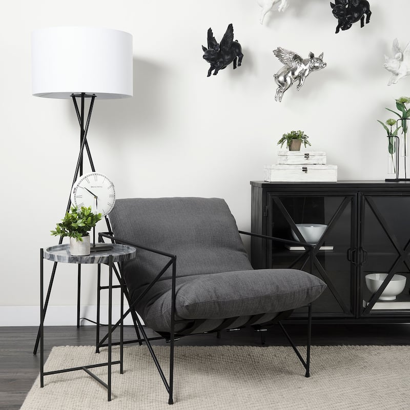 Stella Gray Marble Top w/ Black Iron Base Round Accent Table - Gray