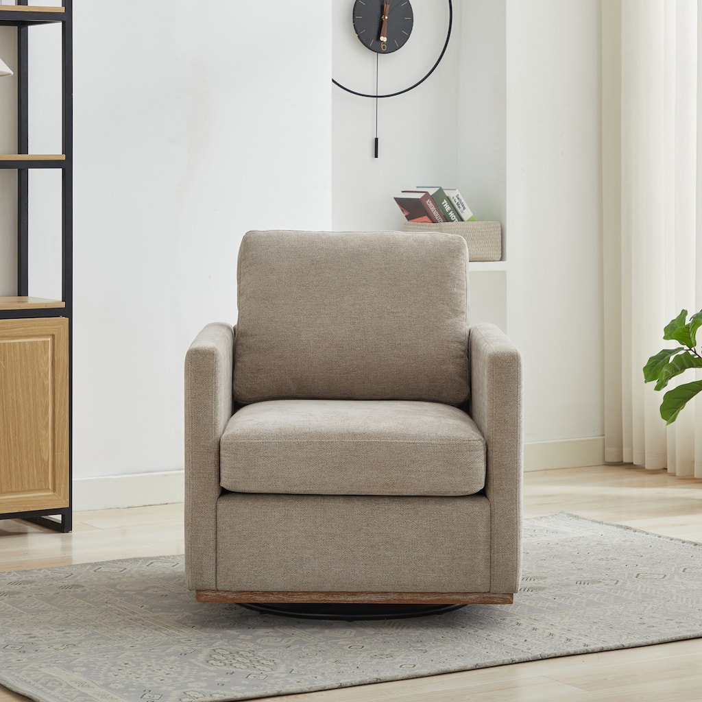 Rustic Swivel Chair Accent Chair Single Sofa Chair with Wooden Base, Lounge Chair Taupe Reading Chair Armchair