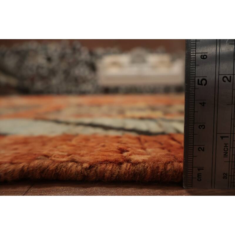 Hand Knotted Oriental 100% Wool Carpet Modern Tribal Oranges & Rust Moroccan Area Rug - 9' 9'' X 6' 10''