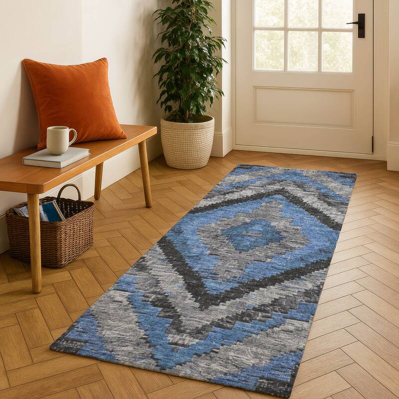 Premium Washable Super Soft Moroccan Mayfield Rug - Blue - 2'3" x 7'6"