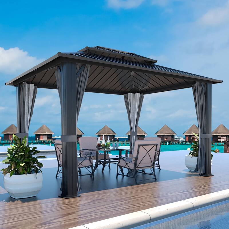 VEIKOUS Outdoor Aluminum Double Hardtop Gazebo Pergolas for Patio Lawn and Garden