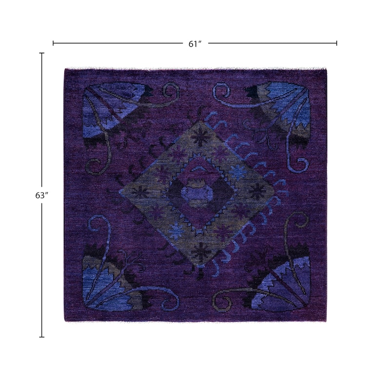 Overdyed One-of-a-Kind Hand-Knotted Square Area Rug - Purple - 5' 1" x 5' 3"