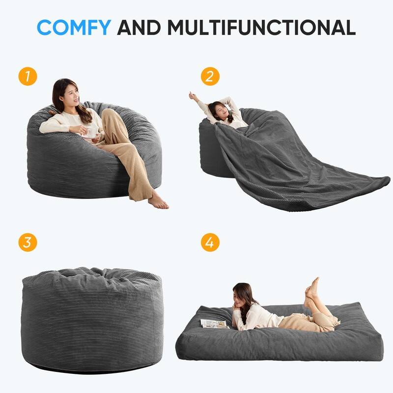 Mixoy Corduroy Bean Bag Lazy Sofa Chair Bed,Convertible Adult Beanbag from Lazy Chair to Floor Mattress,Machine Washable