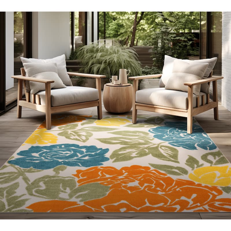 Origin Coastal Floral Indoor/Outdoor Area Rug - 7'11'' x 10'3'' - Gold/Teal