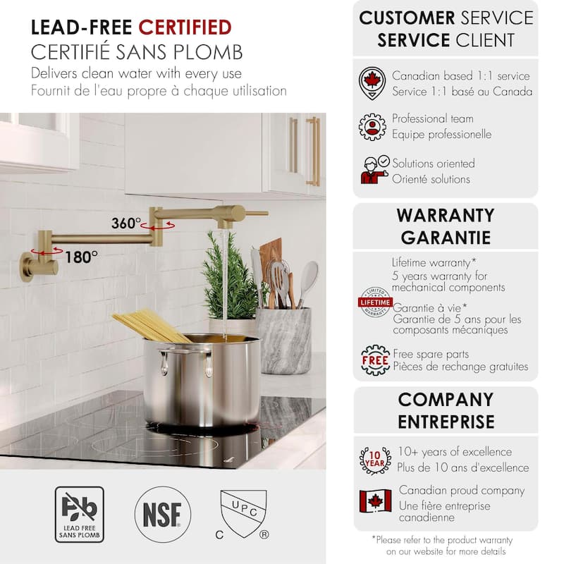 STYLISH Stainless Steel Wall Mount Pot Filler Folding Stretchable with Single Hole Two Handles