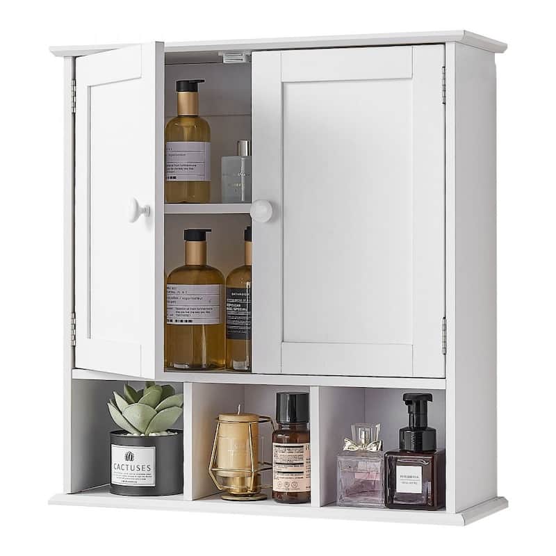 White Wall Mounted Bathroom Storage Cabinet with 3 Adjustable Shelves for Bottles and Toiletries - 22” x 7” x 23”