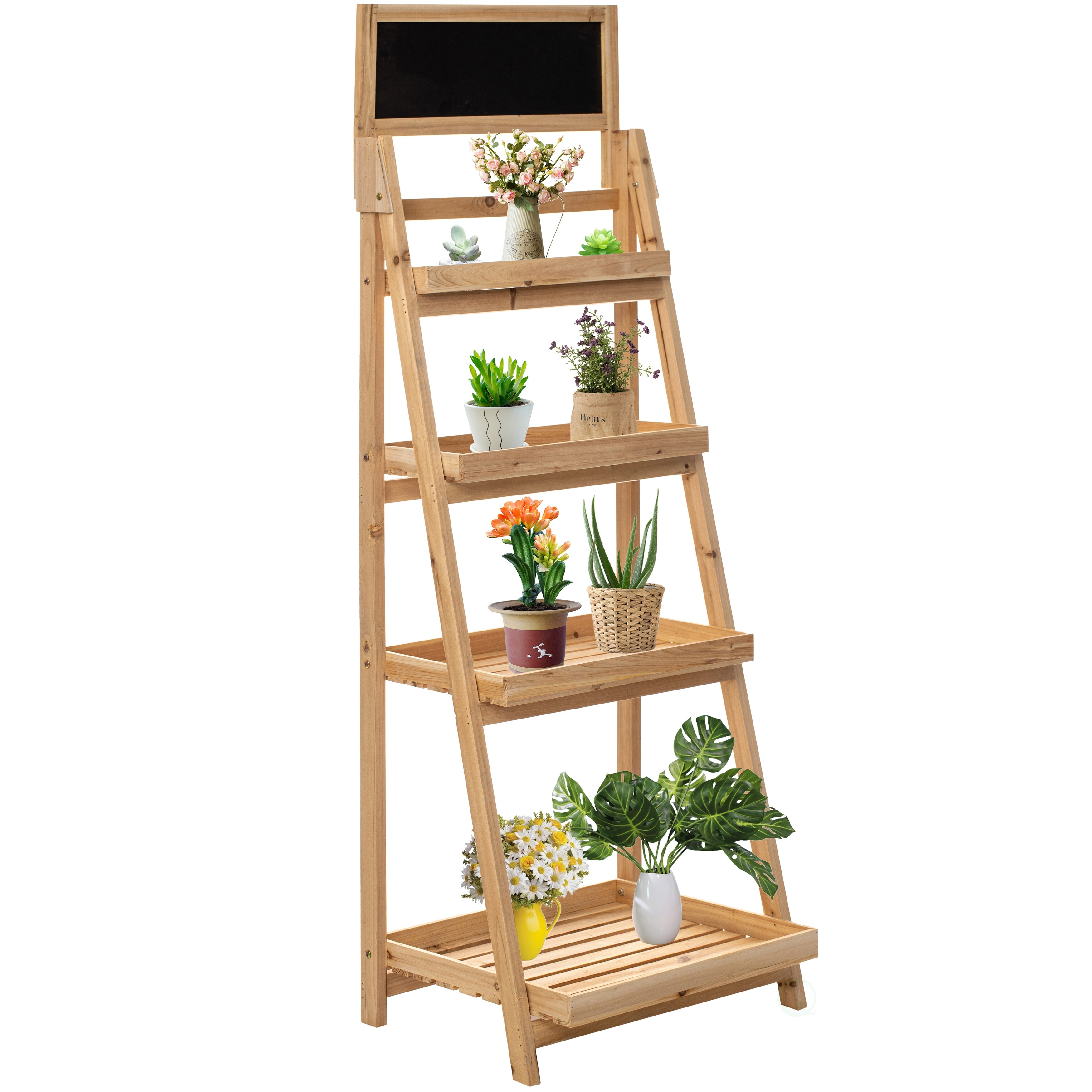 Natural wood ladder shelf discount