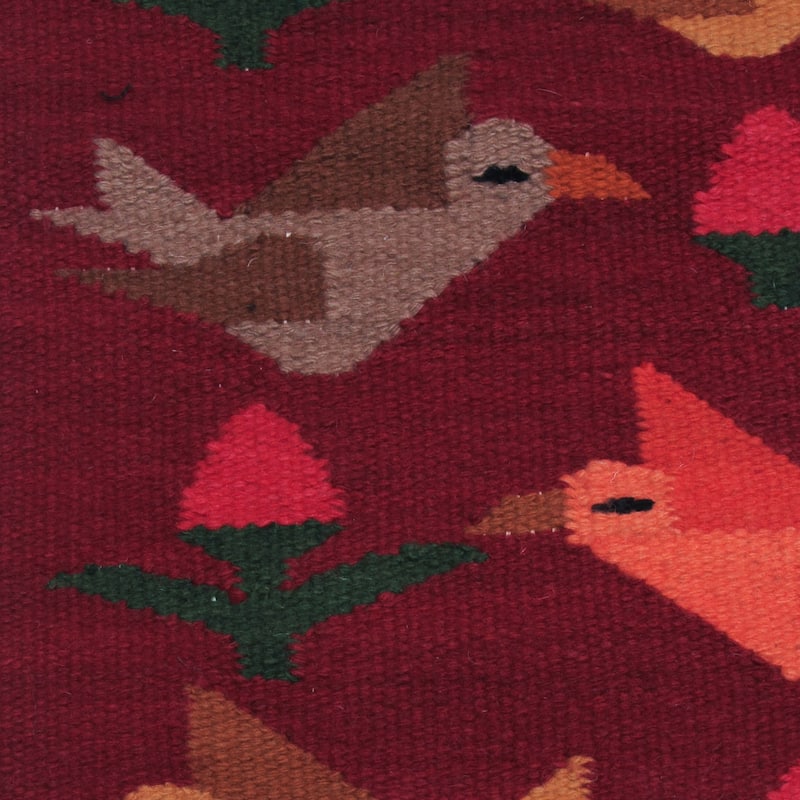 Novica Handmade Red Birds On The Wing Wool Rug (2X5) - 2' x 6' Runner
