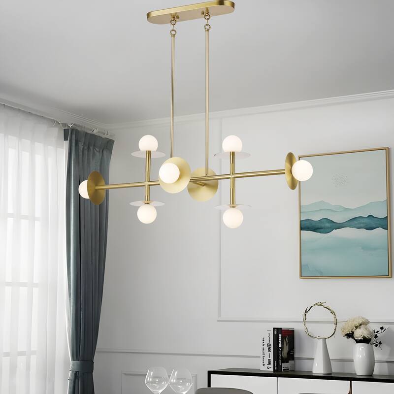 Modern 8-Light Sputnik Linear Island Chandelier