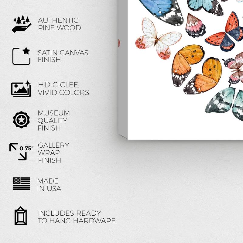 Wynwood Studio Canvas Animals Butterfly K Color Orange and Dark Orange Rustic Wall Art Canvas Print