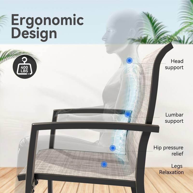 Garden Patio Chairs Set of 2, All Weather Metal Outdoor Dining Chairs , Garden, Poolsides, Black Color Frame
