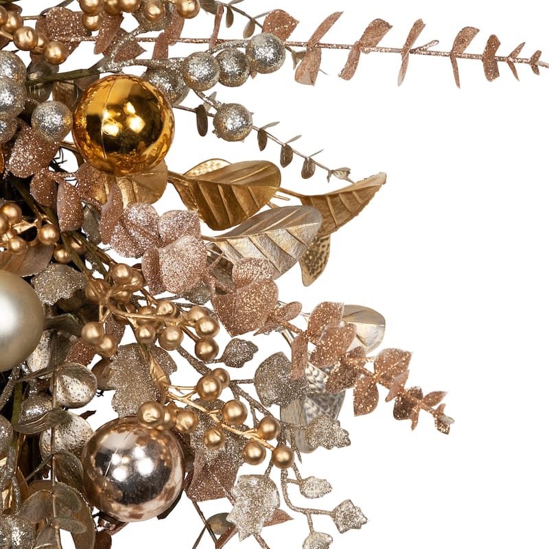 Ornaments, Holly and Berries Artificial Christmas Wreath - 30" - Gold and Copper Tone