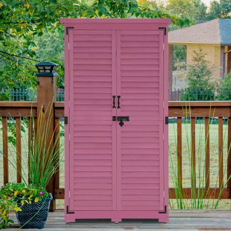 MCombo 63 inch Tall Outdoor Storage Tool Cabinet Shed with Lock for Yard (34.3" L x 18.3" W x 63" H), Wooden 0870 - N/A