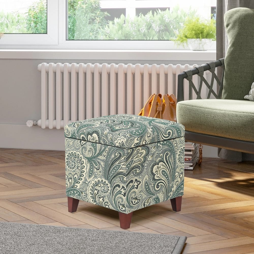 Adeco Storage Ottoman Fabric Bench, Rectangular Linen Foot Rest Stool
